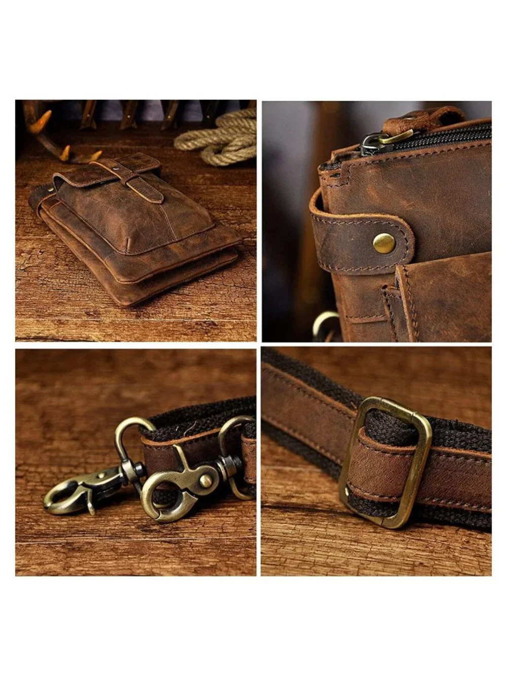 Genuine Leather Fanny Messenger Bag Small Shoulder Satchel Waist Pack